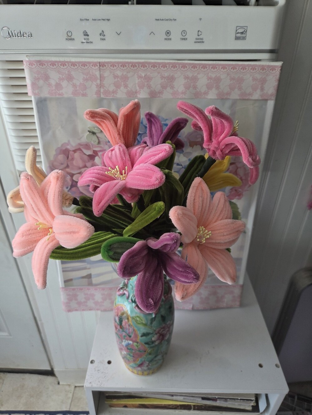 Handcrafted 10 Gogeous Chenile Floral Arrangement - Pink, Peach, Purple & Yellow - Picture 2 of 5